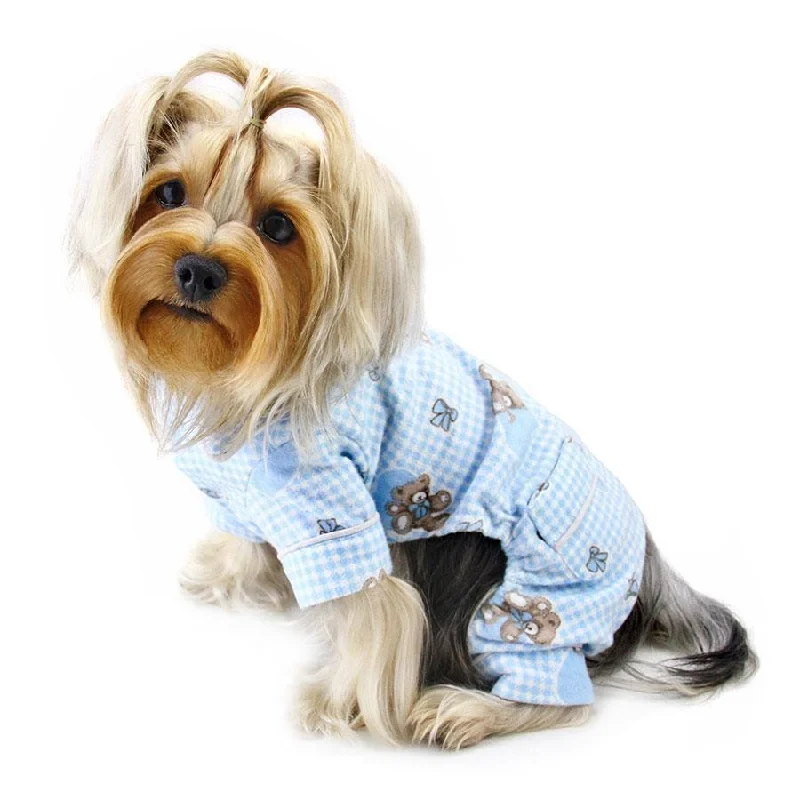 Teddy Bear Love Flannel Dog Pajamas Blue