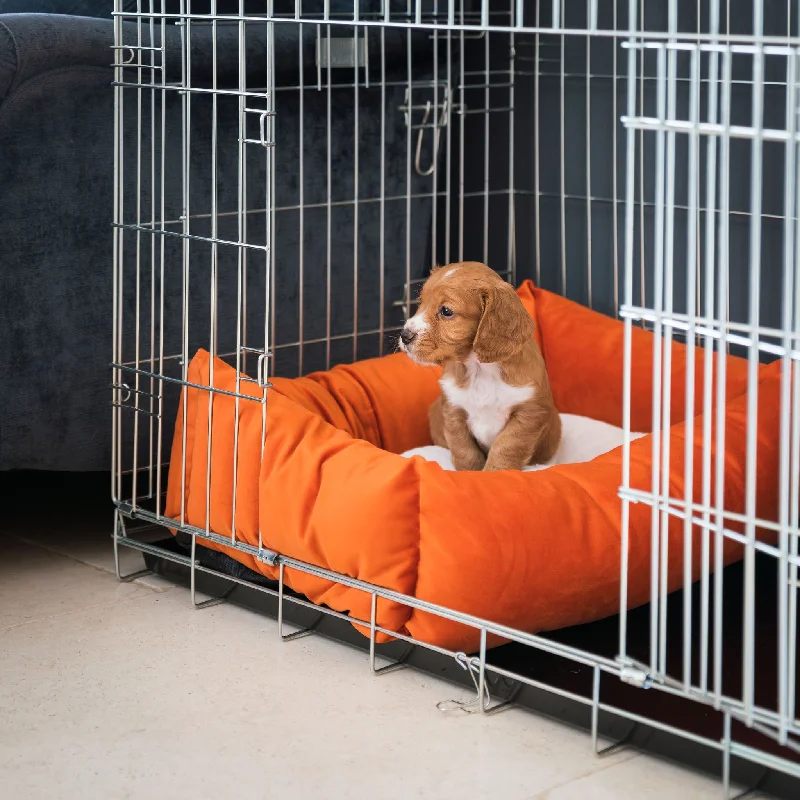 Cosy & Calming Puppy Crate Bed In Pumpkin Velvet by Lords & Labradors