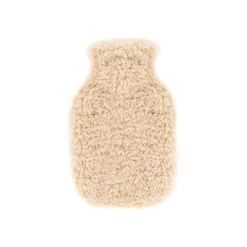 Hot Water Bottle with Faux Sheepskin in Cream