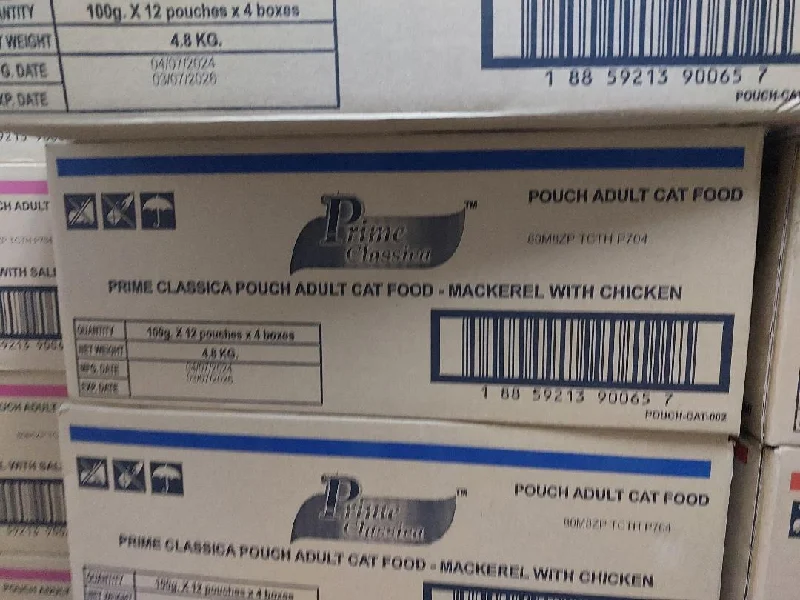 PRIME CLASSICA CAT POUCH MACKEREL WITH CHICKEN 100GRX48 IN CTN (4-DZN)