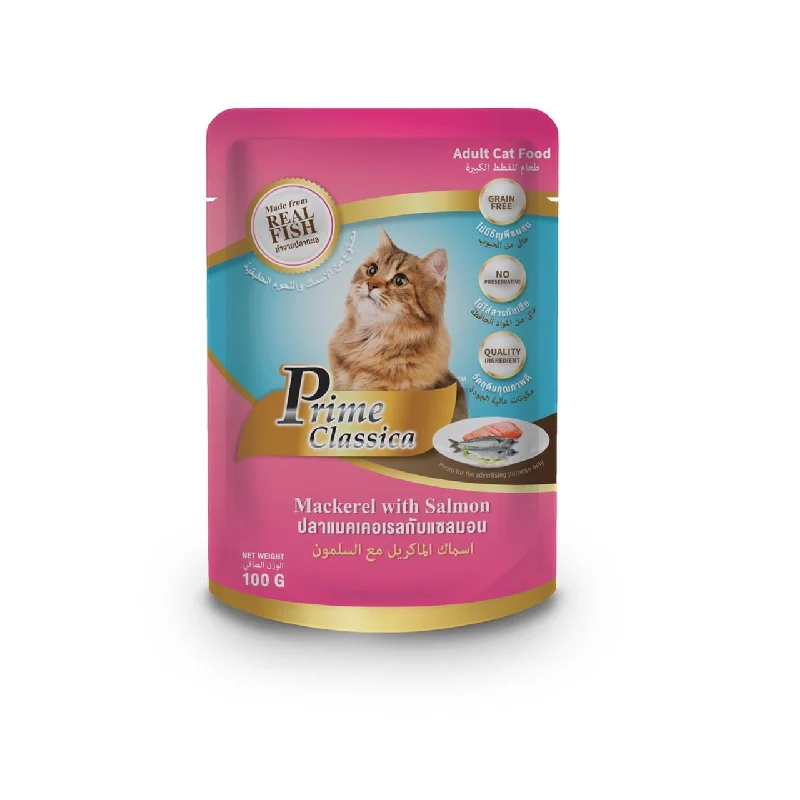 PRIME CLASSICA CAT POUCH MACKEREL WITH SALMON 100GR